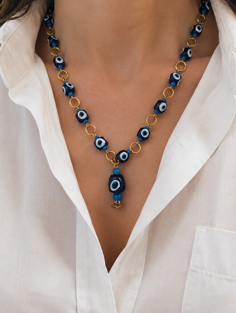 VTG Glass Talisman Evil Eye Glass Bead Necklace Pre-Loved